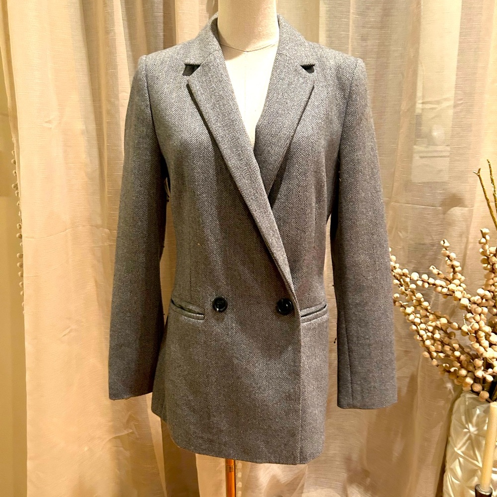 H&M Grey Herringbone Blazer Suit Jacket Small 4
